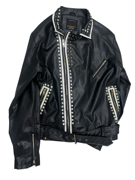 majestik Other - Majestic Black and white rhinestone Studded Leather Moto Jacket